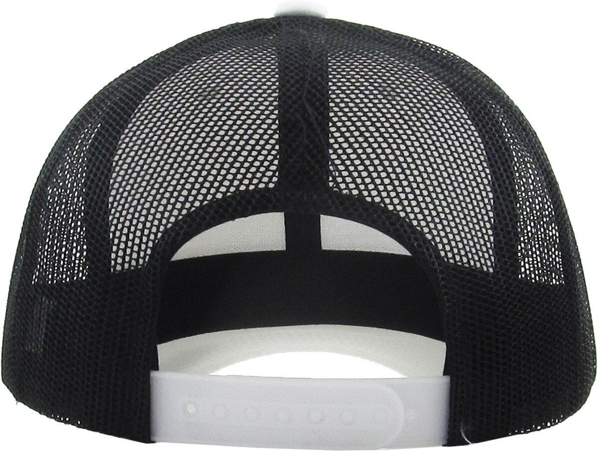 White Black Two Tone Classic 6 Panel Trucker Mesh Snapback Back View